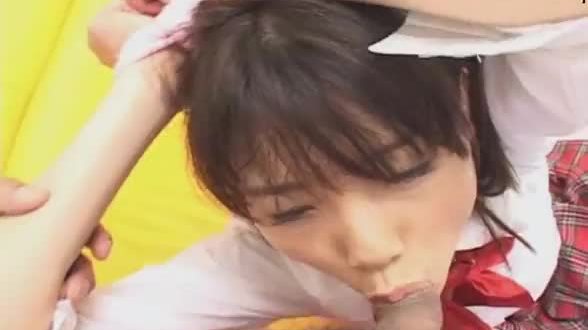 Horny japanese teen in school uniform sucks cock uncensored